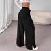 Women's Casual Corduroy Pants Mid-Waisted Slit Loose Straight Leg Floor Length Fashion Spring Autumn England Style_ecoleips.com