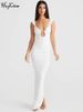 Hugcitar Elegant Solid Straps Sleeveless Backless Metal Loop Draped Slit Maxi Dress Summer Women Clothes Evening Party Vacation_ecoleips.com