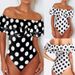 Best-Selling One-Piece Swimsuit – Off-Shoulder Ruffle & High-Leg Cut (L-4XL, Polyester-Chlorofiber, Polka Dot, Built-in Bra)_ecoleips.com