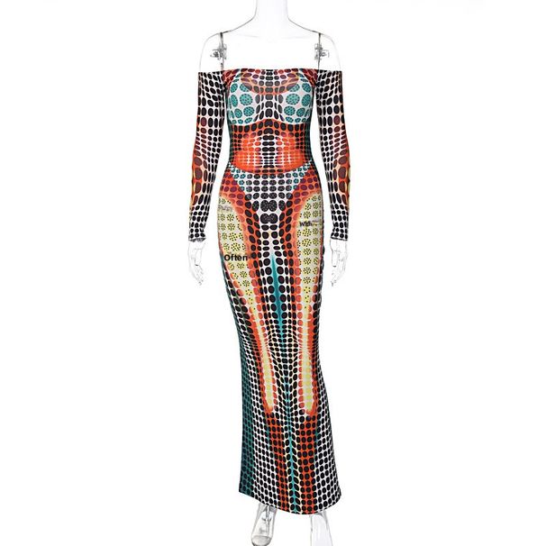 2026 Summer New Women's Fashion Unique Illusion Off-Shoulder Patchwork Long Sleeve Slim Fit Swing Dress_ecoleips.com