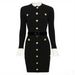 Spring Autumn New Style Women's Long Sleeved Round Neck Knitted Dress With Belt Versatile Slimming Flattering Short Dress_ecoleips.com