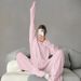 European And American Summer New Loose Comfortable Jacquard Knitted Sleeve Long Pants Pajama Set Cross-Border_ecoleips.com