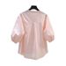 Women's Clothing Sleeve Cotton Shirt Women's Loose Design Casual Shirt Summer Literary Style Light Blue Top_ecoleips.com