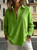 Women's Solid Color Casual Loose Top Shirt V Neck Single Breasted Long Sleeve 2026 Europe & America New_ecoleips.com