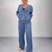 Women's Clothing Round Neck Splicing Cardigan Top Wide Leg Pants Casual Suit_ecoleips.com