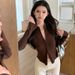 K Zipper Stand Collar Double Zipper Cardigan For Women, New Knitted Sweater, Slim Fit Versatile Short Coat, Long Sleeves Top_ecoleips.com