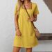 Women's Square Neck Short Sleeve Dress With Pockets - Casual A-Line Swing Summer Dress_ecoleips.com