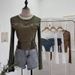 Women's Clothing Girl Design Mesh Splicing Denim Top Long Sleeved Bottoming Shirt Slim Short Niche T Shirt_ecoleips.com