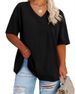 Summer Women's V Neck T-Shirt Loose Short Sleeve Style Fashion Top Casual Streetwear For Women_ecoleips.com