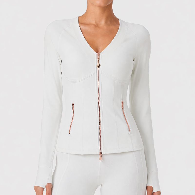 Women's Slim Fit Yoga Jacket V Neck Long Sleeve Double Zipper Pilates Fitness Sports Clothes Autumn Winter New_ecoleips.com