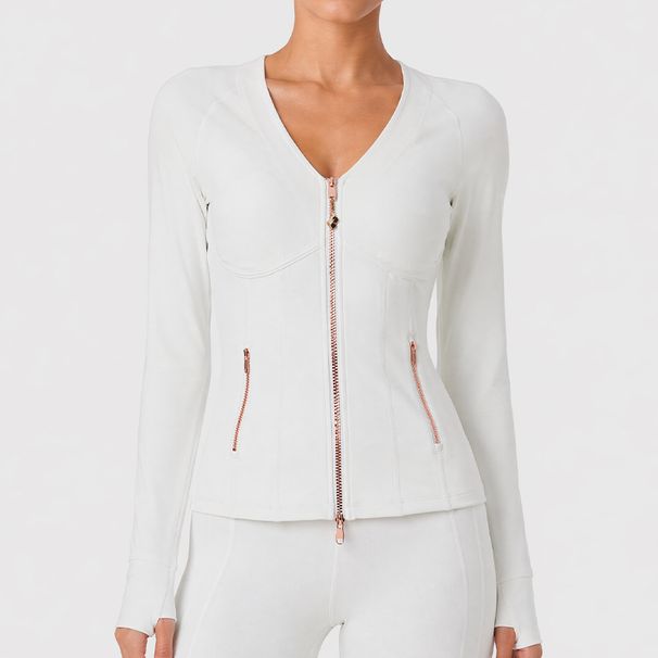 Women's Slim Fit Yoga Jacket V Neck Long Sleeve Double Zipper Pilates Fitness Sports Clothes Autumn Winter New_ecoleips.com