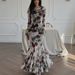 Europe And The United States Women's New Fashion Romantic French Flower Printing Long Sleeve Dress_ecoleips.com
