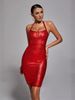 Women's Clothing Socialite Cocktail Party Halter Neck Hot Glue Mesh Splicing Evening Dress_ecoleips.com