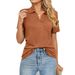 Women's Collar Pocket Short Sleeved Top In Solid Color_ecoleips.com