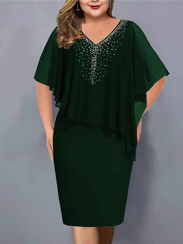 Women's Fashionable Trendy Solid Color V Neck Mid Sleeve Casual Dress Plus Size Summer_ecoleips.com