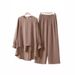 H731 Muslim New Women's Clothing Solid Color Double Layer Top Fashion Elegant Loose Wide Leg Pants Set_ecoleips.com