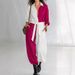 Women's Clothing Spring Fashion Solid Color Patchwork Long Sleeve Shirt With Tie Jumpsuit For Women_ecoleips.com