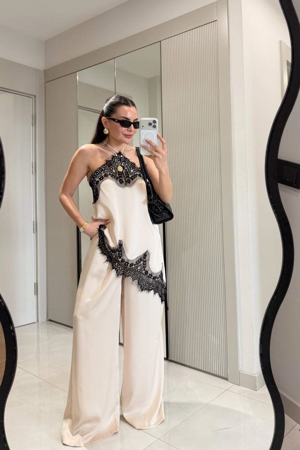 Summer Women's Lace Patchwork Trouser Set Irregular Hem Backless Design Pure And Delicate Cross Border Style Beautiful Suspender_ecoleips.com