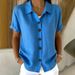 Women's Loose Casual Cotton Linen Shirt Lapel Button Short Sleeve Thin Summer Fashion European American Style Blouse_ecoleips.com