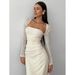 Real Shot 1688 Women's Elegant Square-Neck Jacquard Knit Long-Sleeve Dress Gown_ecoleips.com