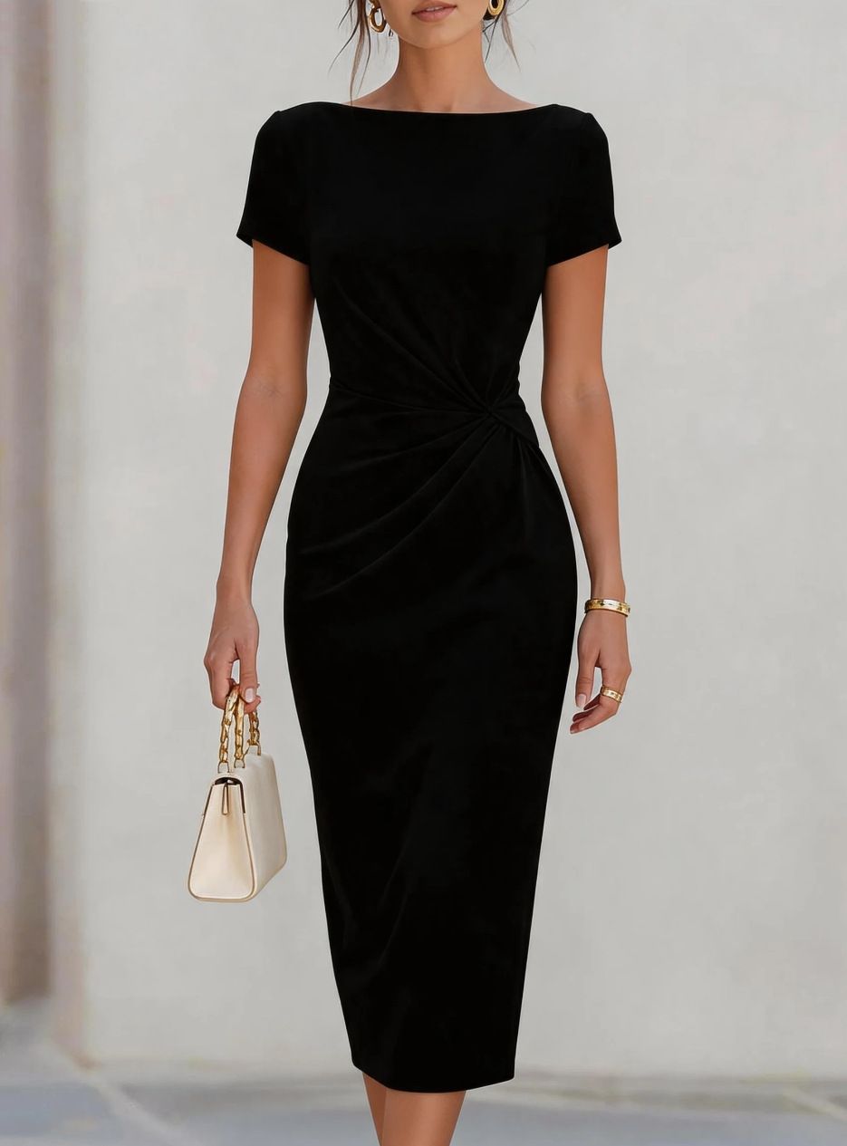 Elegant Bodycon Midi Dress With Waist Accent Pleats | Versatile Cocktail Office Dress For Women_ecoleips.com