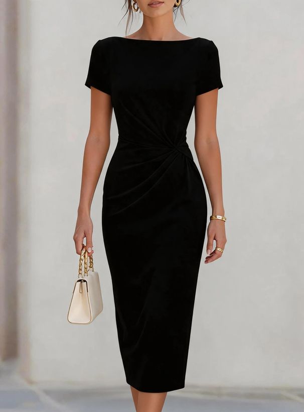 Elegant Bodycon Midi Dress With Waist Accent Pleats | Versatile Cocktail Office Dress For Women_ecoleips.com