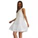 Women's White Sleeveless Halter Mini Dress, Lace Tiered Ruffle Sundress With Back Tie, Casual Loose Flowy Short Dress For Summer Beach Vacation Daily_ecoleips.com
