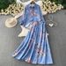 French Romantic Floral Long-Sleeve Shirt & High-Waisted Midi Skirt Set – Casual Sun Protection Outfit (One Size, Multiple Colors)_ecoleips.com