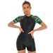 Aria Basics European And American One-piece Swimsuit With Zipper, Short-sleeve Sports Swimsuit, Sun-protective Surfing Suit, Women's_ecoleips.com