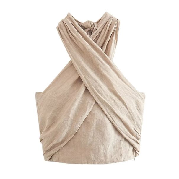 Women's Clothing Halter Neck Linen Top Wide Leg Pants Women Homemade Casual Suit 4043_ecoleips.com