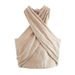 Women's Clothing Halter Neck Linen Top Wide Leg Pants Women Homemade Casual Suit 4043_ecoleips.com