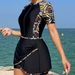 Aria Basics 2025 New Women's One-Piece Short Sleeve Two-Piece Set European And American Cross-Border Diving Suit With Wrap Skirt_ecoleips.com
