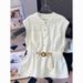 Women's French Style Stand up Collar Sleeveless Cardigan Shirt Unique Tea Colored Top with Belt New Summer Style_ecoleips.com
