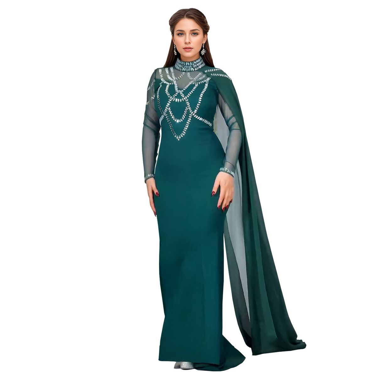 Fashion Women's Elegant Hot Diamond Slim Fitting Arm Wrapped Shawl Dress_ecoleips.com