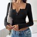Women's Clothing Women's Lace Button V Neck Long Sleeve Top Slim Fit Style Fashion Autumn Winter Top For Formal & Casual For Women_ecoleips.com