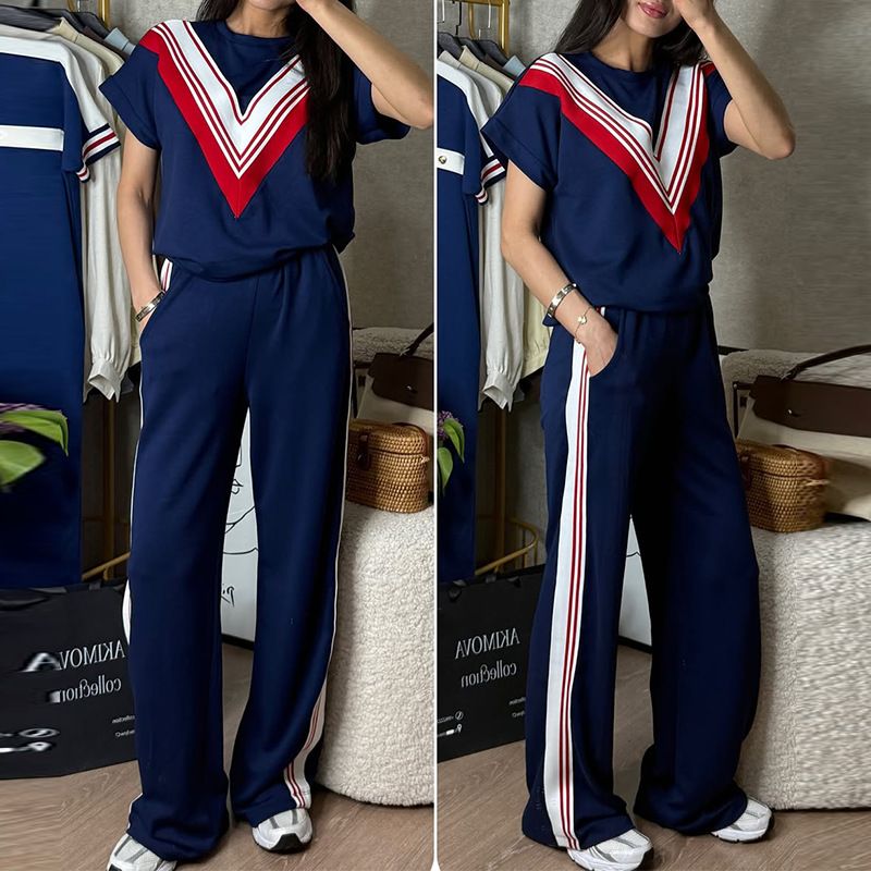 2025 European And American New Women's Casual Sports Style Comfortable Pleated Short Sleeved Trousers Suit_ecoleips.com