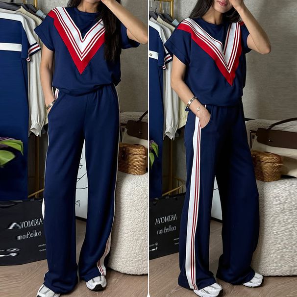 2025 European And American New Women's Casual Sports Style Comfortable Pleated Short Sleeved Trousers Suit_ecoleips.com