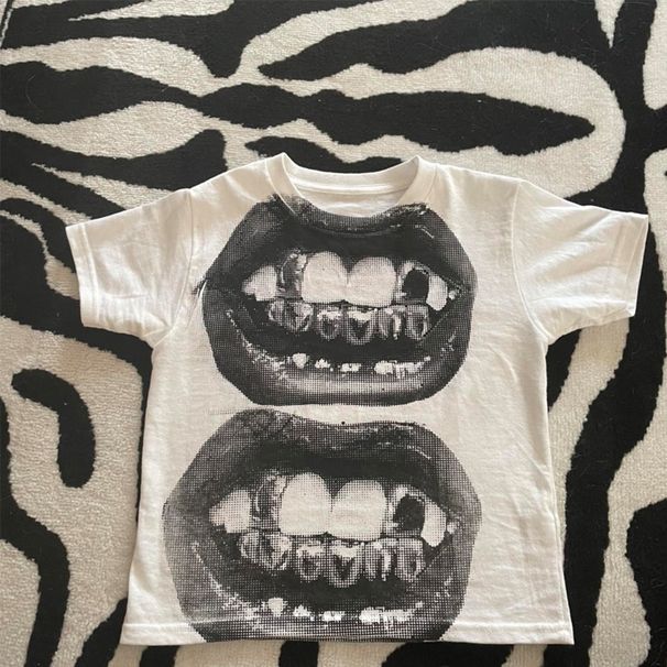 Women's Lip Print Short Top Gothic Clothing Summer New Cross Border Club Wholesale 2025_ecoleips.com
