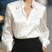 Elegant Satin Long Sleeve Blouse for Women V-Neck Pure Color Office Casual Wear Shirt Black White Navy Red S M L XL_ecoleips.com