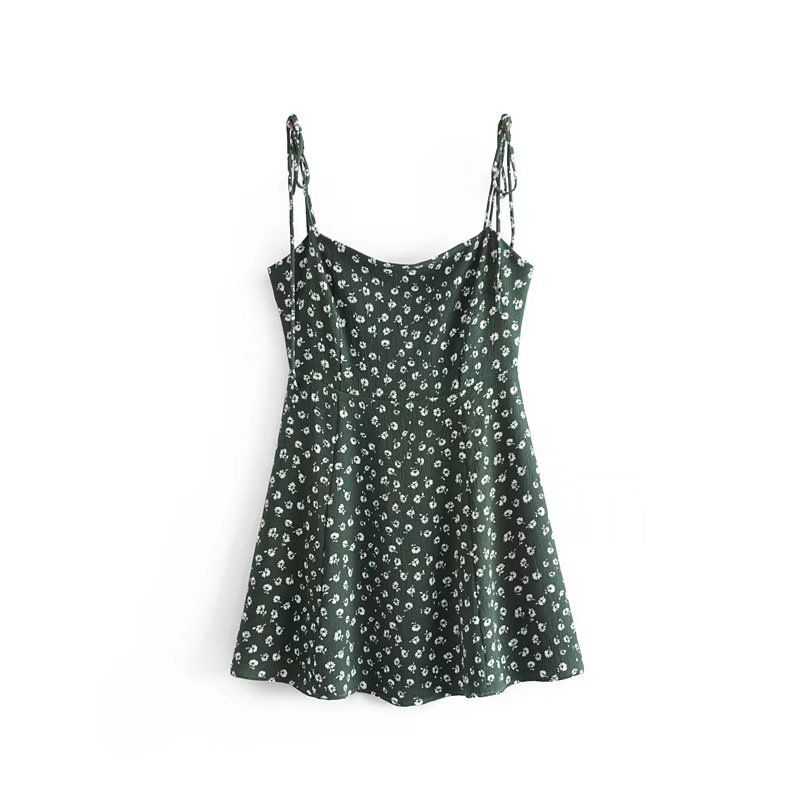 YPFF New Summer European American Style Women's Slim-Fit Floral Print Strap Dress With Shoulder Ties And Waist-Cinching_ecoleips.com