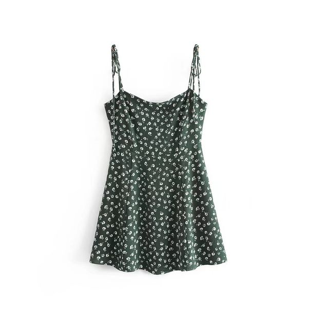 YPFF New Summer European American Style Women's Slim-Fit Floral Print Strap Dress With Shoulder Ties And Waist-Cinching_ecoleips.com