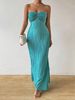Women's Clothing Pleated Slim Fit Solid Color Bow Slit Long Dress_ecoleips.com