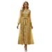 Women's Clothing Elegant High-End Women's Silk Linen A-Line Dress Long Skirt With Starry Sky Rhinestone Buttons Autumn Winter Fashion_ecoleips.com