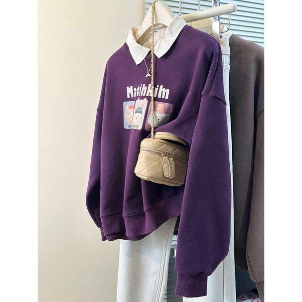 Real Shot Of 2024 Women's Color-blocked Long-sleeve Sweatshirt With A Turn-down Collar, New Spring/autumn Style, Large_ecoleips.com