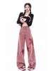 Dopamine Girl Outfit: Embroidered Straight-Leg Jeans For Women, Autumn American Retro High-Waisted Star Pattern Wide-Leg_ecoleips.com