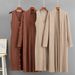 Women's Russian Fashion V Neck Sleeveless Dress Set Casual Loose Jacket Two-Piece Outfit_ecoleips.com