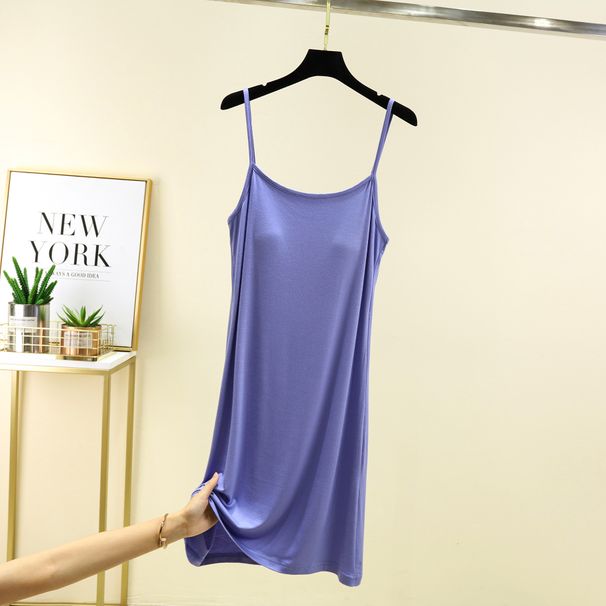 Modal Vest Top With Chest Pad Summer Sleeveless Long Dress Loose Plus Size Base Home Sleepwear Women's Casual Round Neck Dress_ecoleips.com
