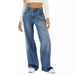 Women's Clothing cat whiskers and maliu loose wide leg jeans for women solid color casual versatile denim trousers_ecoleips.com