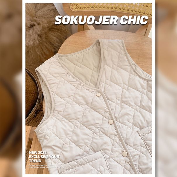 Women's Quilted Sleeveless Vest Jacket – Lightweight Winter Puffer Vest With Stand Collar, Stylish Outerwear For Casual & Layering_ecoleips.com