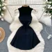 2025 New Summer Elastic Simple Style Sweater Dress Sleeveless Half High Collar Sundress Fashion Knitted A Line Ladies Mini Dress_ecoleips.com